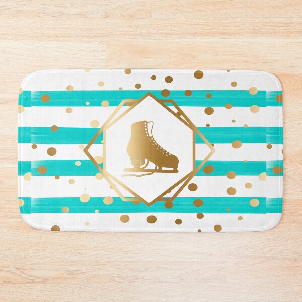 Item preview, Gold Figure Skate on Pastel Turquoise Stripes with Gold Dots designed and sold by PD-Skating.