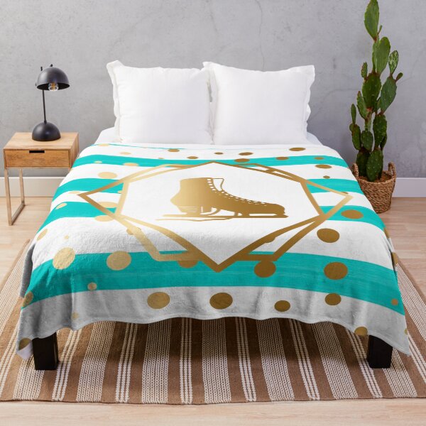 Item preview, Gold Figure Skate on Pastel Turquoise Stripes with Gold Dots designed and sold by Purposely Designed.