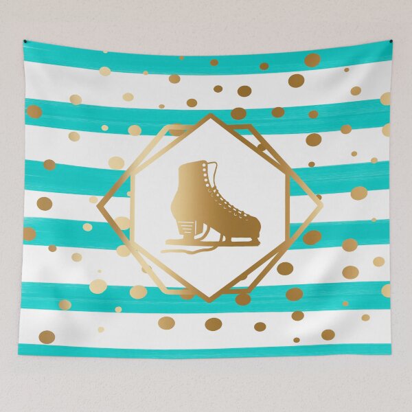 Item preview, Gold Figure Skate on Pastel Turquoise Stripes with Gold Dots designed and sold by Purposely Designed.