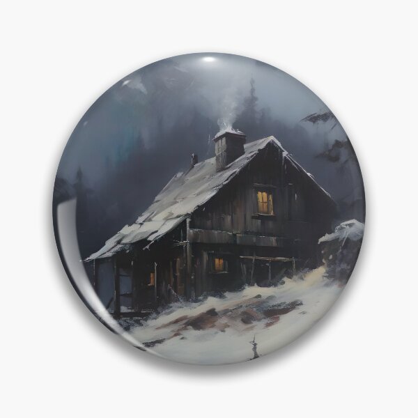 Item preview, Snowy Cabin Painting, Vintage Snowy Cabin Painting, Winter Cabin, Lodge Wall Decor, Rustic Holiday Decor Poster, Christmas Artwork designed and sold by SavageVision.