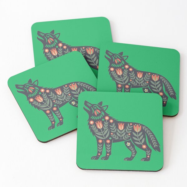 Item preview, Folk Art Wolf – Scandinavian Botanical Wolf Illustration designed and sold by A-to-y.