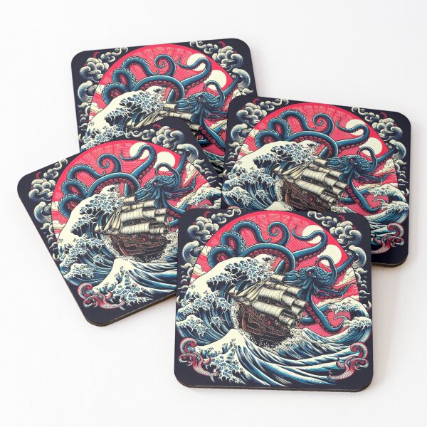 Item preview, "Kraken Attack Under the Red Moon – Nautical Myth Art" designed and sold by Dogandesighn.