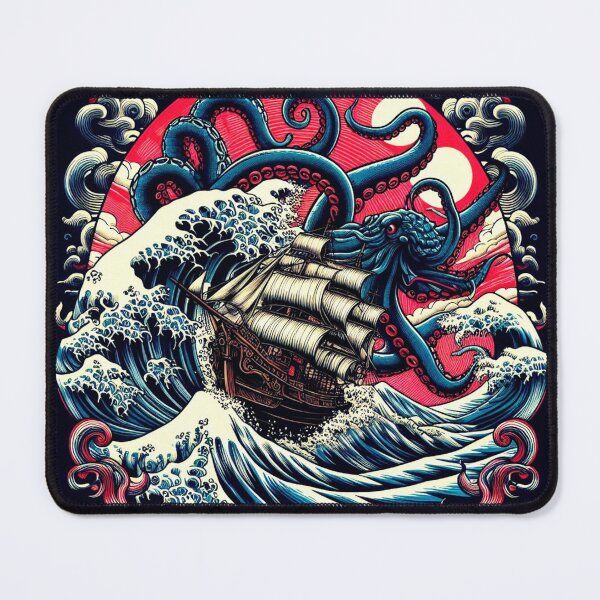 Item preview, "Kraken Attack Under the Red Moon – Nautical Myth Art" designed and sold by Dogandesighn.