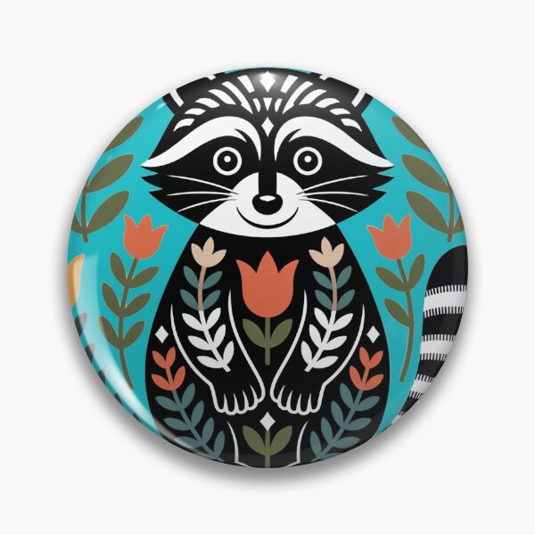 Item preview, Folk Art Raccoon – Scandinavian Botanical Raccoon Illustration designed and sold by A-to-y.
