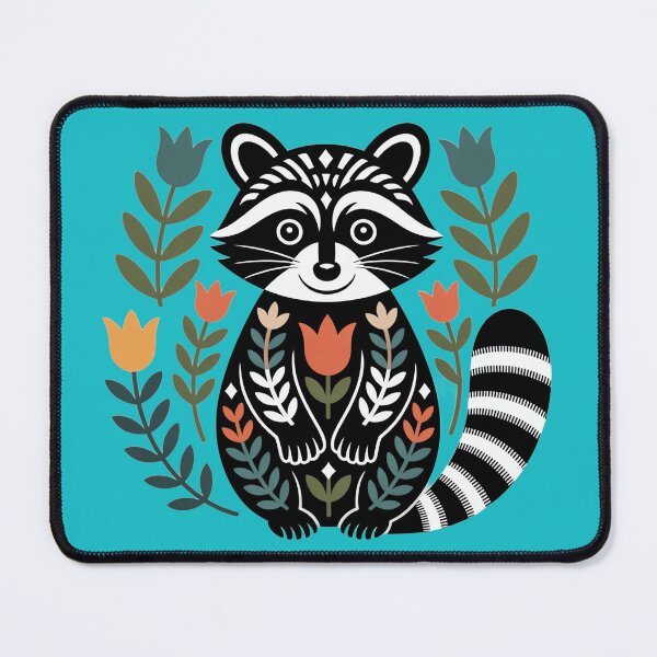Item preview, Folk Art Raccoon – Scandinavian Botanical Raccoon Illustration designed and sold by A-to-y.