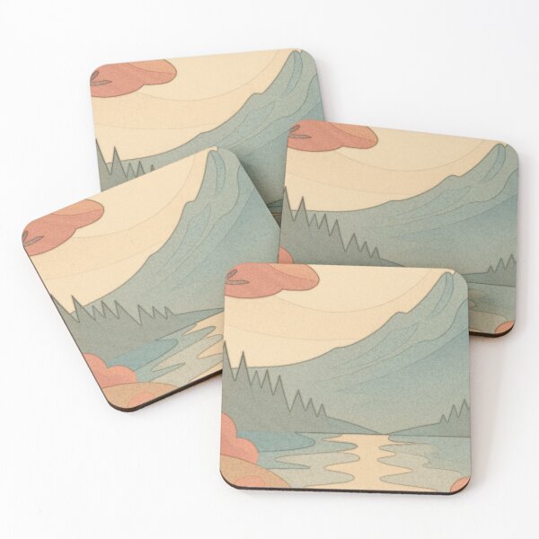 Item preview, Autumn River – Stylized Sun and Mountain Landscape Art (Middle Canvas) designed and sold by WittyUnknown.
