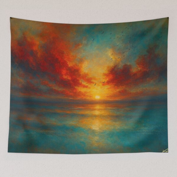 Item preview, Radiant Horizon Fiery Sunset Over Tranquil Sea designed and sold by Joey Santiago.