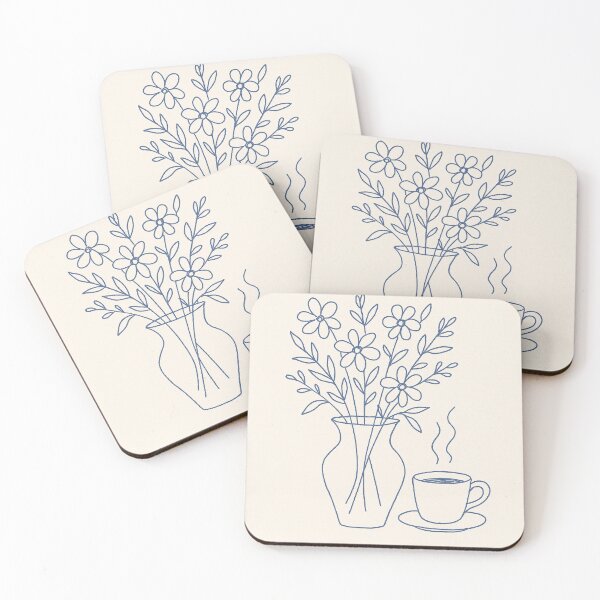 Item preview, Arte lineal minimalista de jarrón floral y taza de café designed and sold by Catiess.