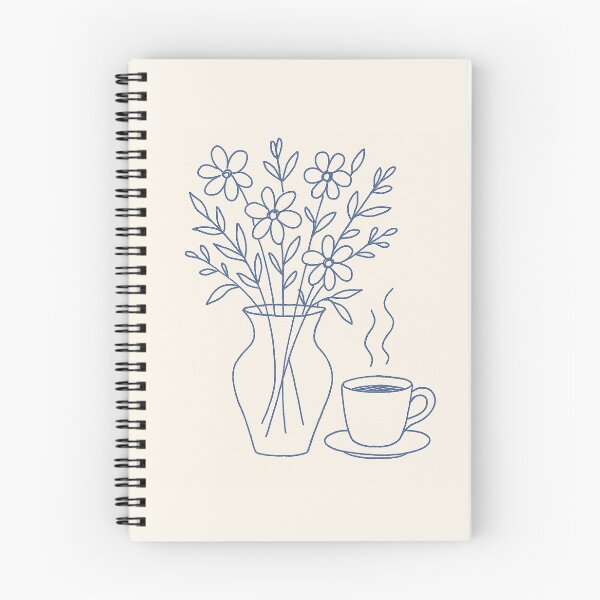 Aperçu de l'œuvre Illustration linéaire minimaliste d'un vase fleuri et d'une tasse de café créée et vendue par Catiess.