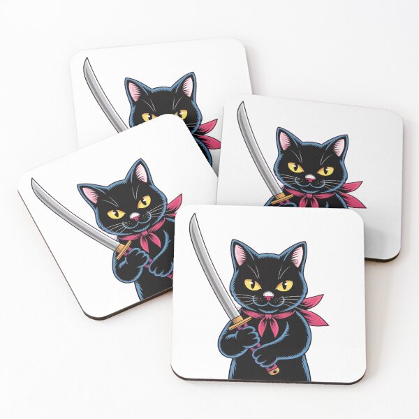 Item preview,  Funny Black Cute Samurai Cat – Japanese Manga Style Warrior Illustration designed and sold by STEPHEN-KEMP.