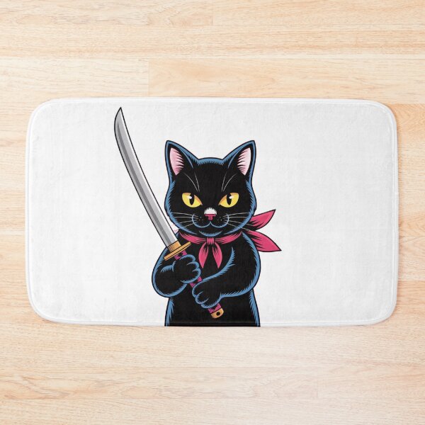 Item preview,  Funny Black Cute Samurai Cat – Japanese Manga Style Warrior Illustration designed and sold by STEPHEN-KEMP.