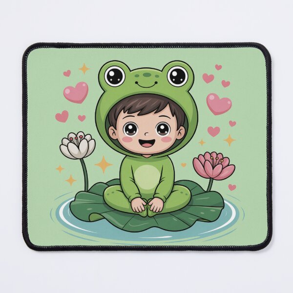 Item preview, Cute Frog Boy on Lily Pad – Kawaii Cartoon Illustration designed and sold by Tidarat-27.