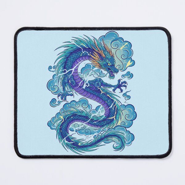 Item preview, Majestic Chinese Dragon of Thunder and Clouds - Blue and Purple Fantasy Art designed and sold by AwesomeBeyondLimits.