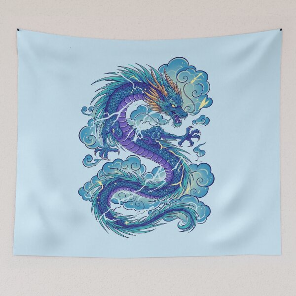 Item preview, Majestic Chinese Dragon of Thunder and Clouds - Blue and Purple Fantasy Art designed and sold by AwesomeBeyondLimits.