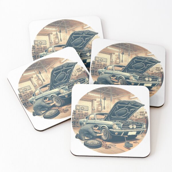 Item preview, Garage – Vintage Mustang Repair Scene for Car Enthusiasts designed and sold by denip.