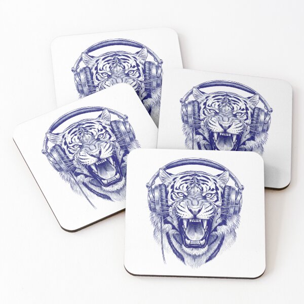 Item preview, TIGER WITH HEADPHONES BLUE PEN DRAWING designed and sold by infinitearte.