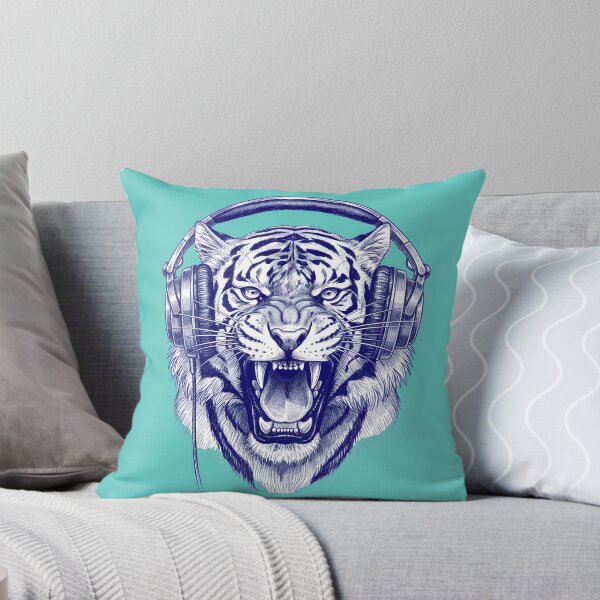 Item preview, TIGER WITH HEADPHONES BLUE PEN DRAWING designed and sold by infinitearte.