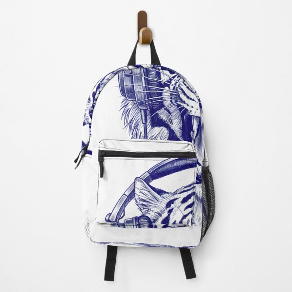 Item preview, TIGER WITH HEADPHONES BLUE PEN DRAWING designed and sold by infinitearte.