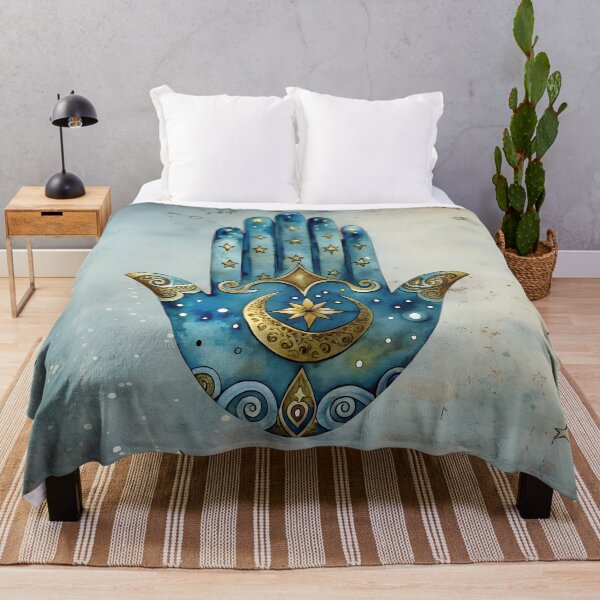 Artikelvorschau, Himmlische Hamsa-Hand – Blaues und goldenes Schutzsymbol entworfen und verkauft von MysticOzzy.