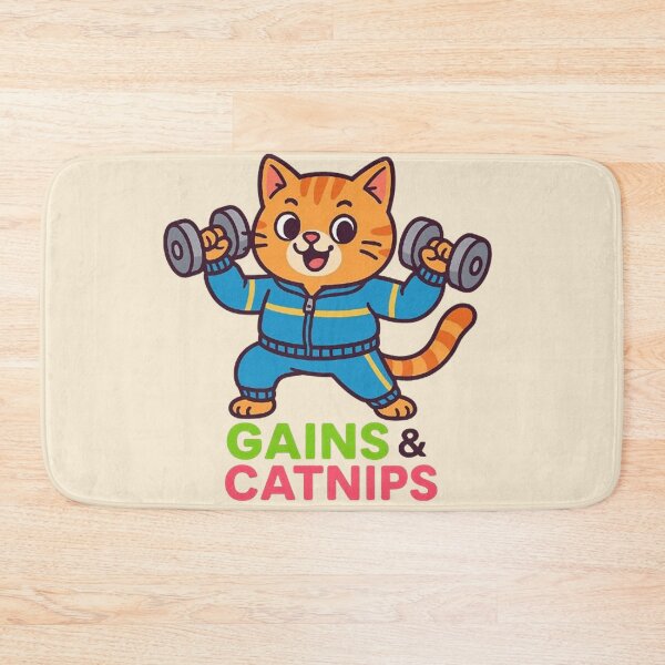 Item preview, Gains & Catnips - Gym Cat Workout Humor designed and sold by MiLaKK.