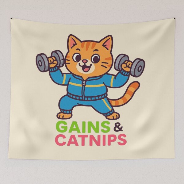 Item preview, Gains & Catnips - Gym Cat Workout Humor designed and sold by MiLaKK.