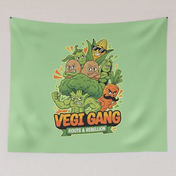 Item preview, Vegi Gang Roots & Rebellion - Angry Muscle Vegetables Cartoon designed and sold by AwesomeBeyondLimits.