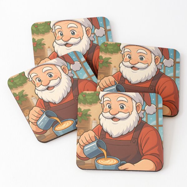 Item preview, Cozy Christmas Café Santa – Cute Barista Santa Making Latte Art Illustration for Stickers, Prints, and Holiday Coffee Shop Decor designed and sold by CosmoPixelArts.