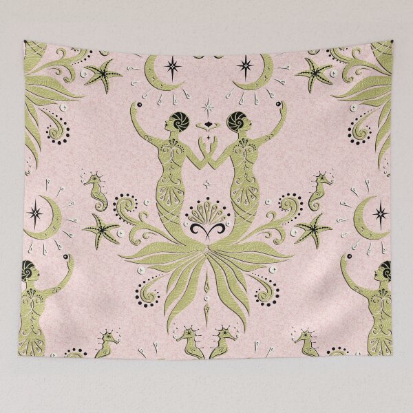 Item preview, Art Deco Mermaids in Moonlight on Pink ©studioxtine designed and sold by studioxtine.