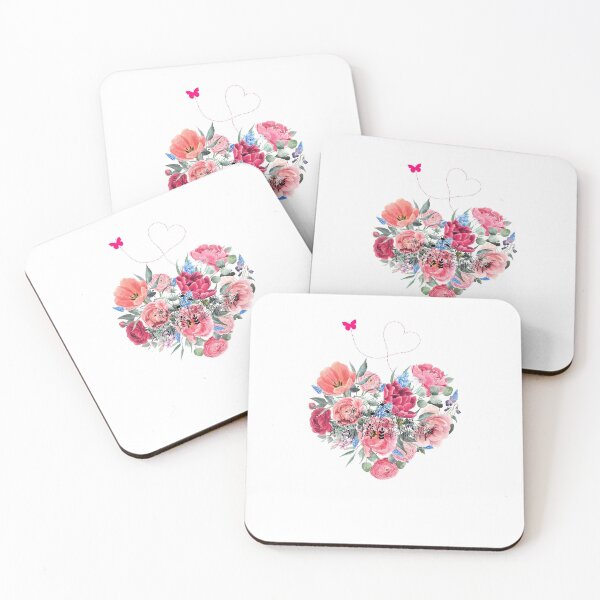 Item preview, Watercolor flower heart & butterfly designed and sold by almapink.