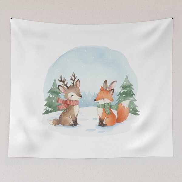 Item preview, Watercolor Fox and Deer Winter designed and sold by Vallentinez.