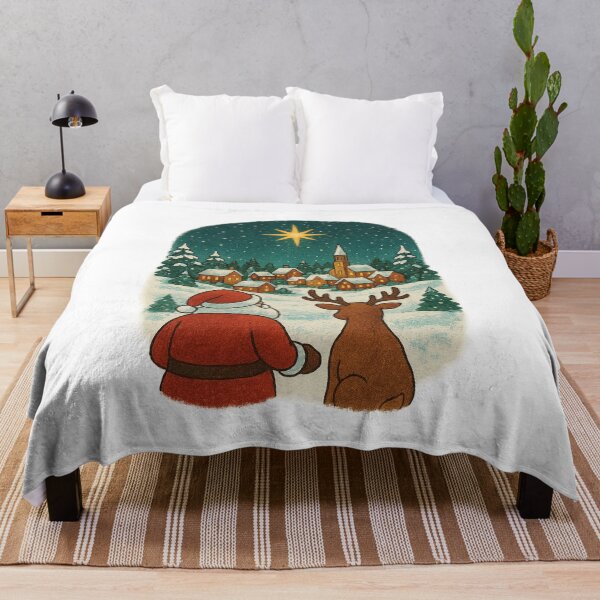 Item preview, Santa and Reindeer Watching the Christmas Star – Holiday Village Illustration designed and sold by MeixGraphics.