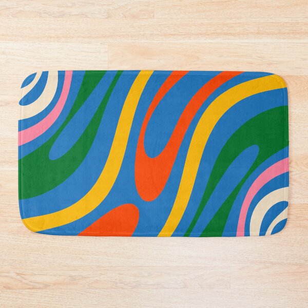 Item preview, Colorful Abstract Retro Modern Wavy Loops Pattern on Blue designed and sold by kierkegaard.