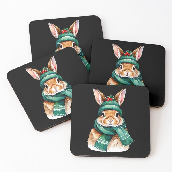 Item preview, Cute watercolor bunny wearing a green knitted hat and scarf designed and sold by Trendsecne.