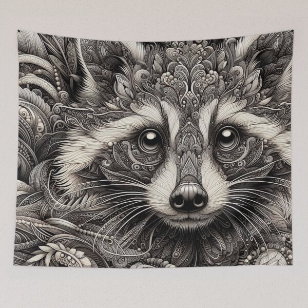 Item preview, Intricate Raccoon Face Black and White designed and sold by purplesensation.