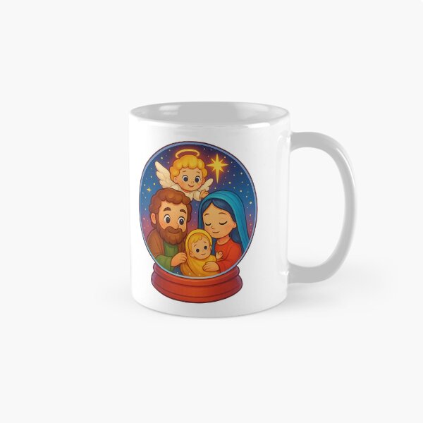 Item preview, Globo de nieve de la Sagrada Familia – Adorable pegatina del Nacimiento (Colores brillantes, Ángel arriba) designed and sold by RedStudioPRO872.