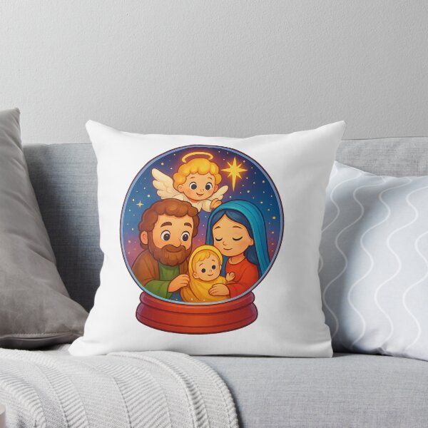 Item preview, Holy Family Snow Globe – Cute Nativity Sticker (Bright Colors, Angel Above) designed and sold by RedStudioPRO872.