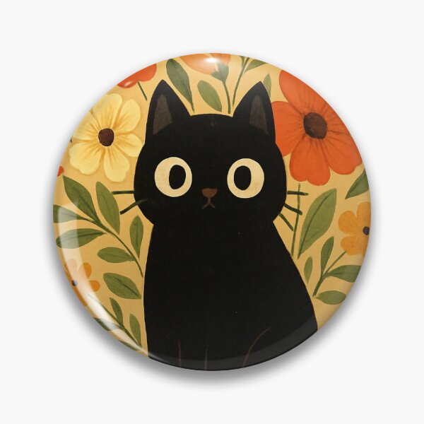 Item preview, Black cat among vintage flowers designed and sold by Lamyaeaf.