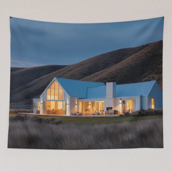Item preview, Modern house at dusk near mountains designed and sold by anytka.