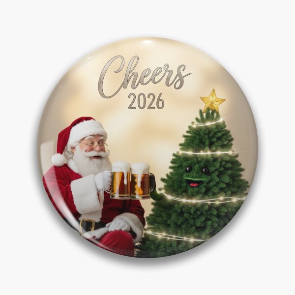Item preview, ¡Salud 2026! Papá Noel y el árbol de Navidad sonriente bebiendo cerveza. designed and sold by mayatA-rt.