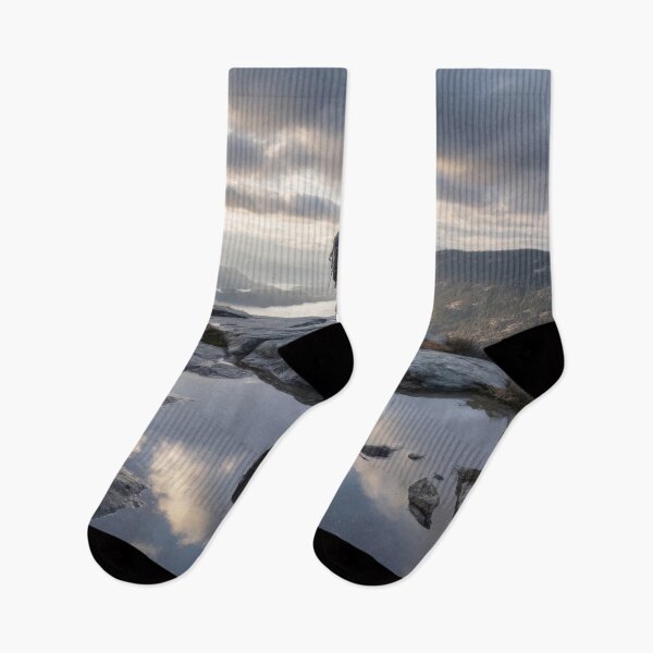 Item preview, Hiker enjoys sunset view by a lake designed and sold by anytka.