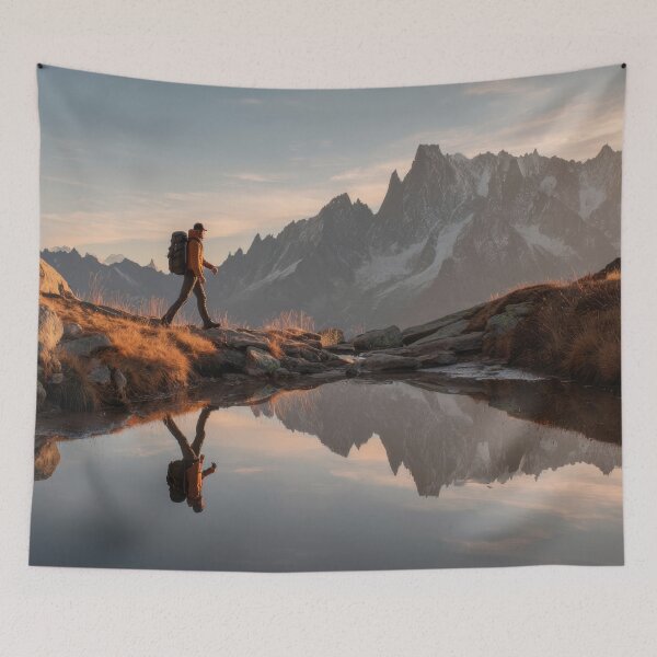 Item preview, Hiker treks by calm waters designed and sold by anytka.