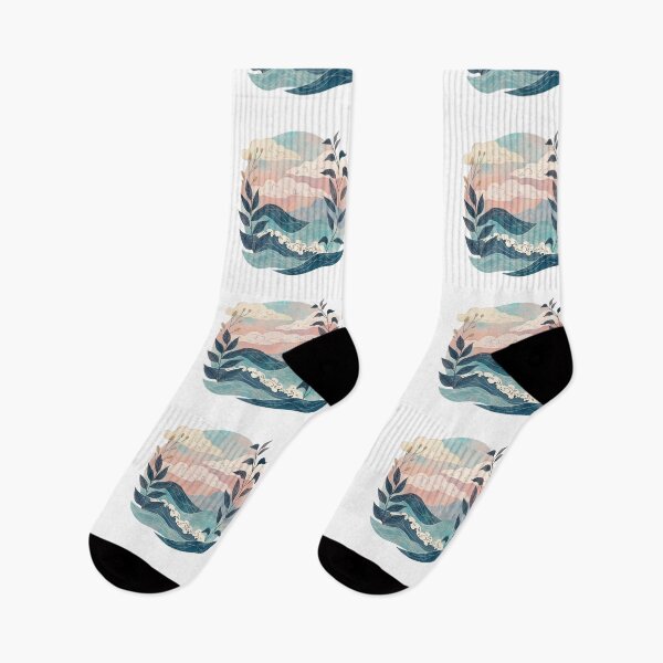 Item preview, Dreamy Ocean Landscape – Pastel Waves & Botanical Art designed and sold by MindLena.