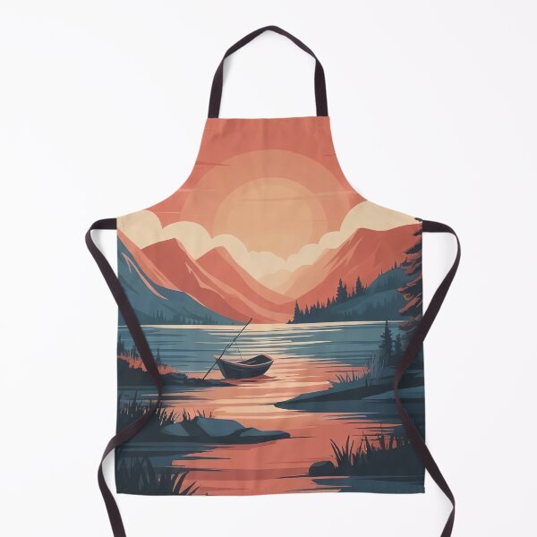 Item preview, A cartoon landscape of the setting sun over a forest lake designed and sold by StyleAndVibe.
