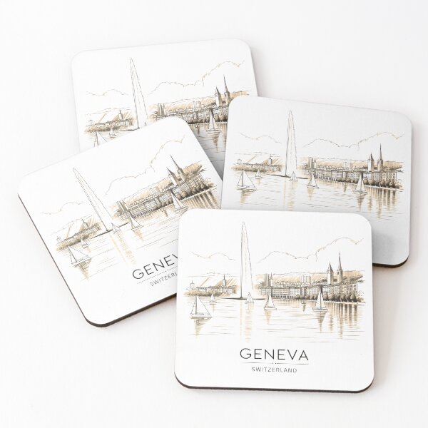 Item preview, Geneva Switzerland Pencil Sketch Water Jet designed and sold by MadCatPrints.