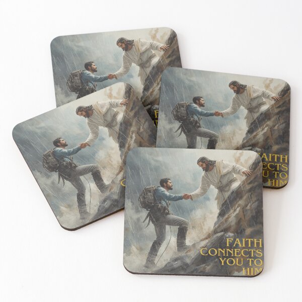 Item preview, Jesus Helping Mountain Climber Faith Art - Faith Connects to Him Print designed and sold by Darcy'sArtfortheHeart.