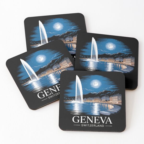 Item preview, Geneva Switzerland Sketch Night Water Jet designed and sold by MadCatPrints.