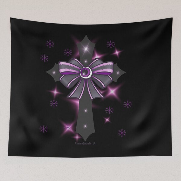 Item preview, Gothmas Protection Bow Cross – Purple Witchy Evil Eye & Aegishjalmur Snowflake Symbol designed and sold by CarmaQuanTarot.