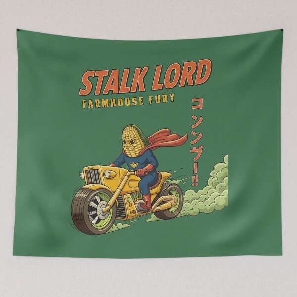 Item preview, Stalk Lord Farmhouse Fury - Corn Superhero on Motorcycle designed and sold by AwesomeBeyondLimits.