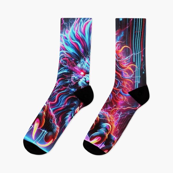 Item preview, Cyberpunk Nightmare – Neon Cyber Lion Breaking Reality designed and sold by FusionCipher.
