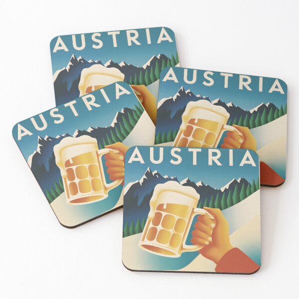 Item preview, Vintage Après-Ski Austria Poster – Retro Ski Lodge Art With Beer Mug & Alpine Mountains designed and sold by paulo silveira.